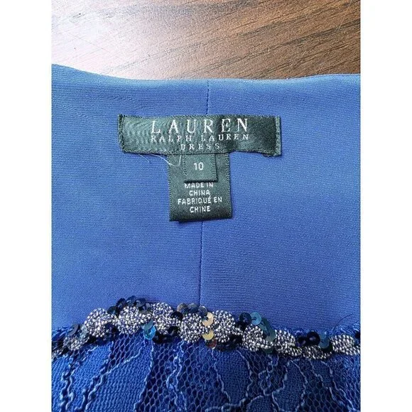 LAUREN RALPH LAUREN Womens Sheath Knee Length Dress Size 10 Navy Blue Lace - Picture 10 of 16